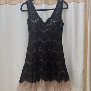 Aqua Black and Cream Lace Mini Dress Coctail